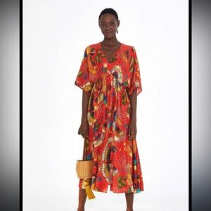 Farm Rio Midi Red Toucan Print Dress - Large